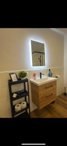 a bathroom with a sink and a mirror at an der Elbe in Freiburg - Elbe +15 photos