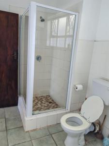 a bathroom with a shower with a toilet at 406 Seabrook in Margate +8 photos