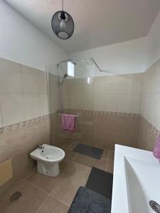 a bathroom with a toilet and a shower and a sink at Celina Residence in Ribeira Brava +16 photos