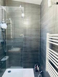 ein Badezimmer mit Dusche, Toilette und Waschbecken in der Unterkunft Atelier des lilas in Les Lilas