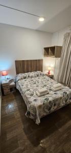 门多萨La Casita de la 5ta - Puerta Arístides的一间卧室，床上有两个枕头 更多11张照片