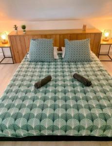 a large bed with two pillows and a green blanket at Sweet Moka in Sainte-Marie +36 photos