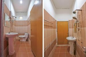 two pictures of a bathroom with a sink and a toilet at OYO 89933 Nun Hotel in Jeli
