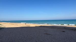 a sandy beach with a person walking on the ocean at Bahia Park Résidence in Cullera
