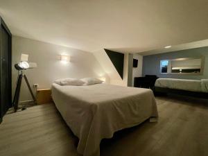 a hotel room with a bed and a lamp at Esprit loft in Talence