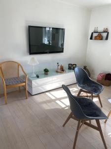 TV a/nebo společenská místnost v ubytování Dejlig feriehus i den gamle bydel