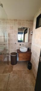 a bathroom with a sink and a mirror at La tête dans les étoiles in Breteil