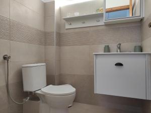 a bathroom with a toilet and a sink at Νέος Πύργος Family Home in Neos Pirgos