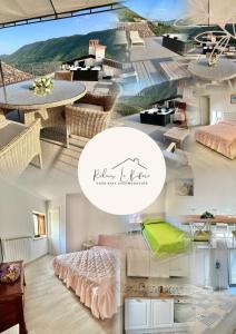 a collage of photos of a room with beds at Relais Le Bifore in Fontecchio