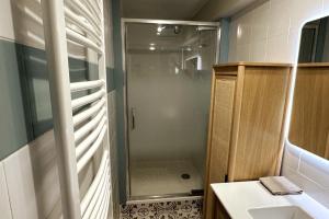 a small bathroom with a shower and a sink at LeRelaisdOdile Studio - Le charme au cœur de ville - Ideal Couple & Travailleurs in Valenciennes +23 photos