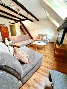 a living room with a couch and a tv at Duplex cosy en hypercentre de Thionville - 3min à pied de la gare in Thionville