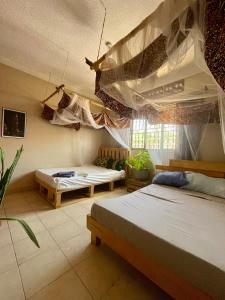 Un dormitorio con dos camas en una habitación. en Entire Artist Oasis home, en Kampala