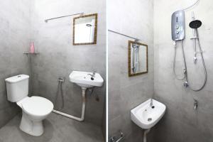 two pictures of a bathroom with a toilet and a sink at Hotel O Ady Hotel in Kuala Terengganu