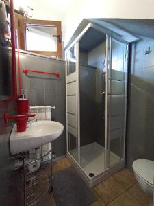 une salle de bain avec une douche en verre et un lavabo dans l'établissement Ortacolorhome-GreyHome Boleto, à Madonna del Sasso