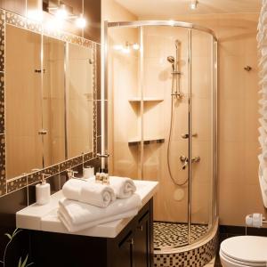 un baño con ducha y lavabo en Cracow Copernican Apartment #2 - Old Town, en Cracovia