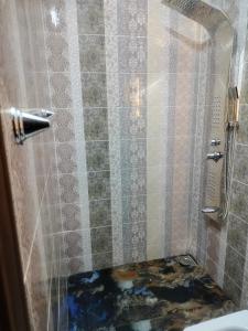 a shower with a mosaic floor in a bathroom at Furnished apartments for rent 1 in Aqaba +15 photos