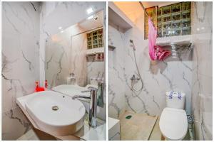 two pictures of a bathroom with a sink and a toilet at OYO Homes 91067 Desa Wisata Santanamekar in Rajapolah