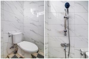 two pictures of a bathroom with a toilet and a shower at OYO Homes 91067 Desa Wisata Santanamekar in Rajapolah