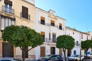 a white building with cars parked in front of it at Apartamentos Casa Palacio Vida in Espejo