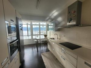 eine Küche mit Spüle und Herd oberen Backofen in der Unterkunft Grupo Gontad Apartamento Rompeolas in Laxe