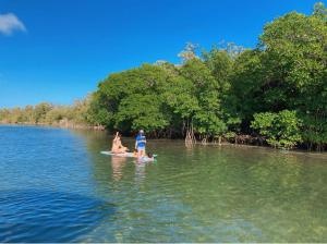 two people on a paddle board in the water at Snorkel in Islamorada's Clear Blue Waters in Islamorada