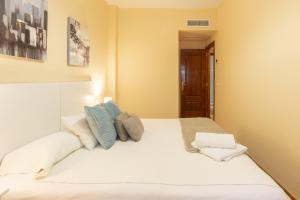 a bedroom with a large white bed with pillows at Teatro Plaza Apartments in Málaga