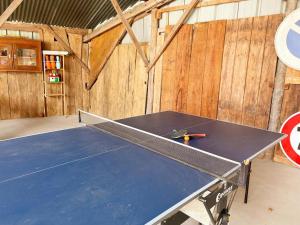 a ping pong table in a room with a ping pong racket at Gîtes confortables près de Beauval avec wifi et parking - FR-1-491-457 in Meusnes
