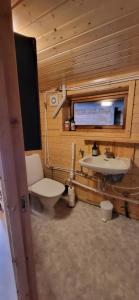 a bathroom with a toilet and a sink at Lofoten Horizon, Fredvang in Fredvang