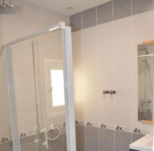 a bathroom with a shower with a glass door at Les vignes de la Bouvinerie in Montlouis-sur-Loire +8 photos