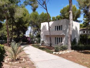 ein weißes Haus inmitten von Bäumen in der Unterkunft Casa Kiosko 1 bedroom ground floor with swimming pool in L'Eliana
