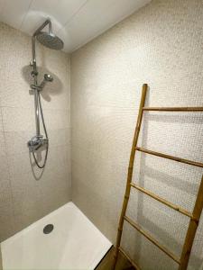 a shower in a bathroom with a ladder at Studio vue mer avec piscine - Le Diamant in Le Diamant
