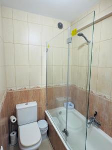 a bathroom with a shower and a toilet and a tub at Mansa Beach I - Vv Playa San Juan in Guía de Isora +21 photos