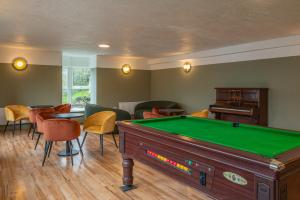 a billiard room with a pool table and chairs at Otter Hostel Connemara in Leenaun
