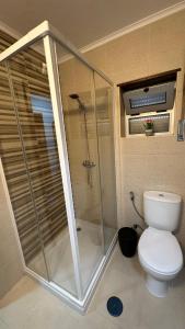 ein Badezimmer mit Dusche und Toilette in der Unterkunft Almeida's House by Férias em Figueira in Figueira da Foz