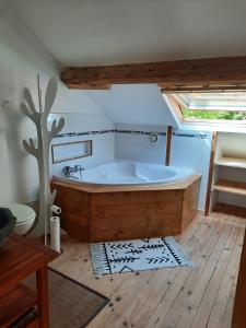a large bath tub in a bathroom with a window at La Bastide in Saint-Vincent-de-Tyrosse