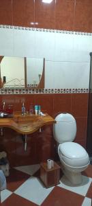 a bathroom with a toilet and a sink and a mirror at Nosso Cantinho Delfinópolis Serra da Canastra in Delfinópolis +28 photos