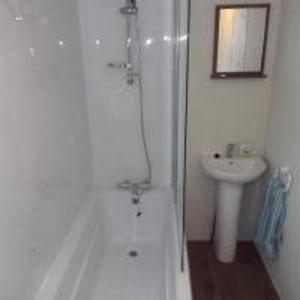 a bathroom with a shower and a sink at Modern 3 bedroom lodge at Avonvale Holiday Lodges in Evesham