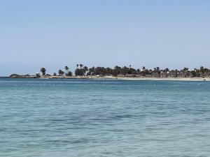 a large body of water with a beach in the background at Villa Jasmin in Midoun