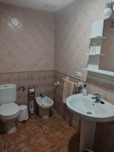 a bathroom with a toilet and a sink at Carpe Diem Bosque in El Bosque +8 photos