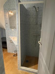 a shower with a glass door in a bathroom at Quadrale in Sotta