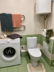 un bagno con WC e lavatrice di Центр Медова Квартира подобово a Ternopilʼ Altre 12 foto