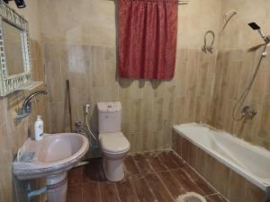 a bathroom with a toilet and a sink and a tub at Wenarose house in Siwa
