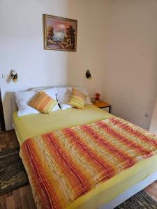 a bedroom with a bed with a colorful blanket at Vila Marina in Buljarica