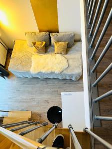 a room with two beds with pillows on it at Feldhouse in Bremen +45 photos