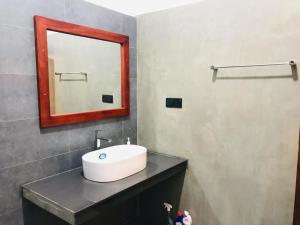 a bathroom with a sink and a mirror on a counter at Villa Alora in Kamburugamuwa