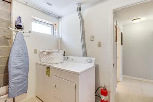 a bathroom with a sink and a shower at Walk to Lake Harmony Family Retreat with Decks! in Albrightsville +25 photos