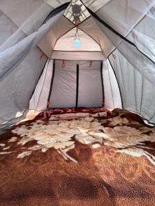 a white tent with a bed in it at Wadi Rum Paris Cave in Wadi Rum