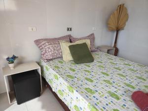 a bedroom with a bed with a green pillow on it at Premium Apartment Double Bedroom in Cianorte