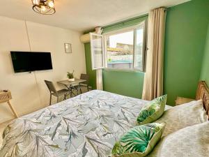 TV a/nebo společenská místnost v ubytování La Chambre Amazonite