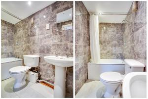 two pictures of a bathroom with a sink and a toilet at Somerset Hotel Baker Street London in London